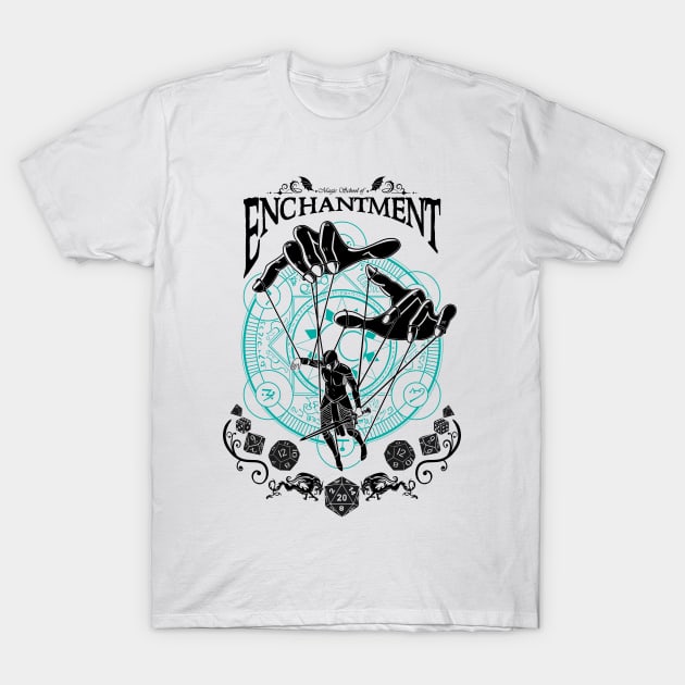 Enchantment - D&D Magic School Series: Black Text T-Shirt by Milmino